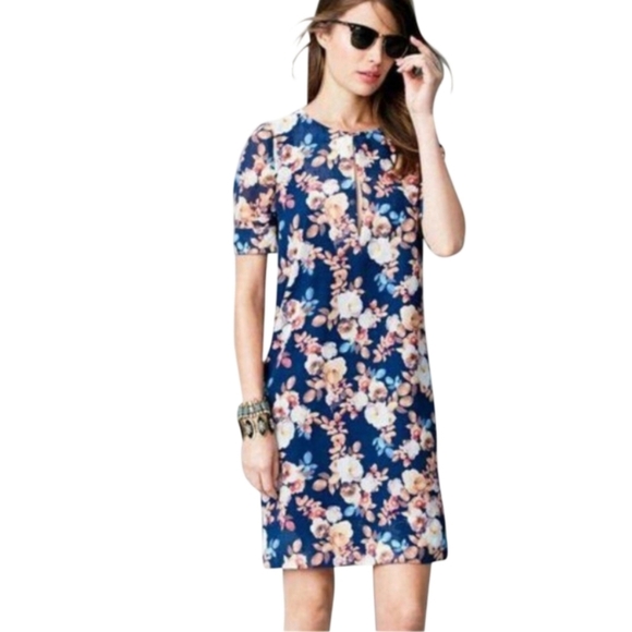 J.Crew 100% Silk Floral Dress Blue Shift Size 6 - Picture 1 of 15